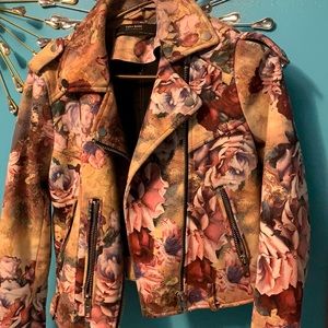 Zara multicolored outerwear flower jean jacket